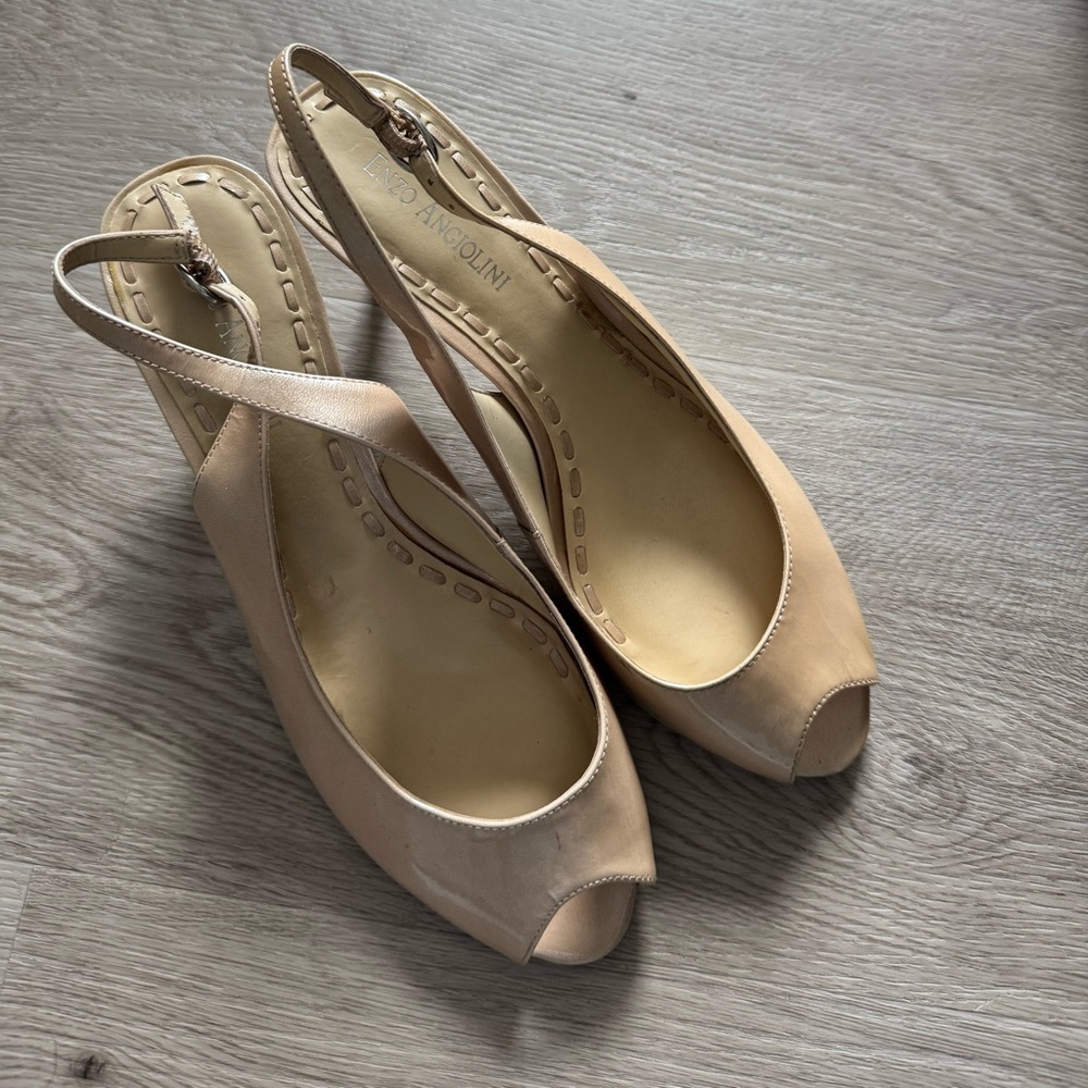 Enzo Angiolini Beige Peep-Toe Slingback Heels